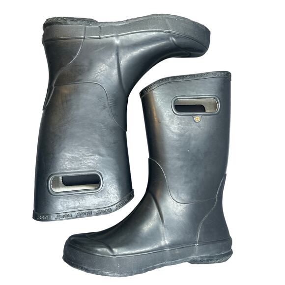 Bogs Youth Rain Boots Size 5 Black Rubber Waterproof Mid Calf Pull On Handles - Picture 8 of 10